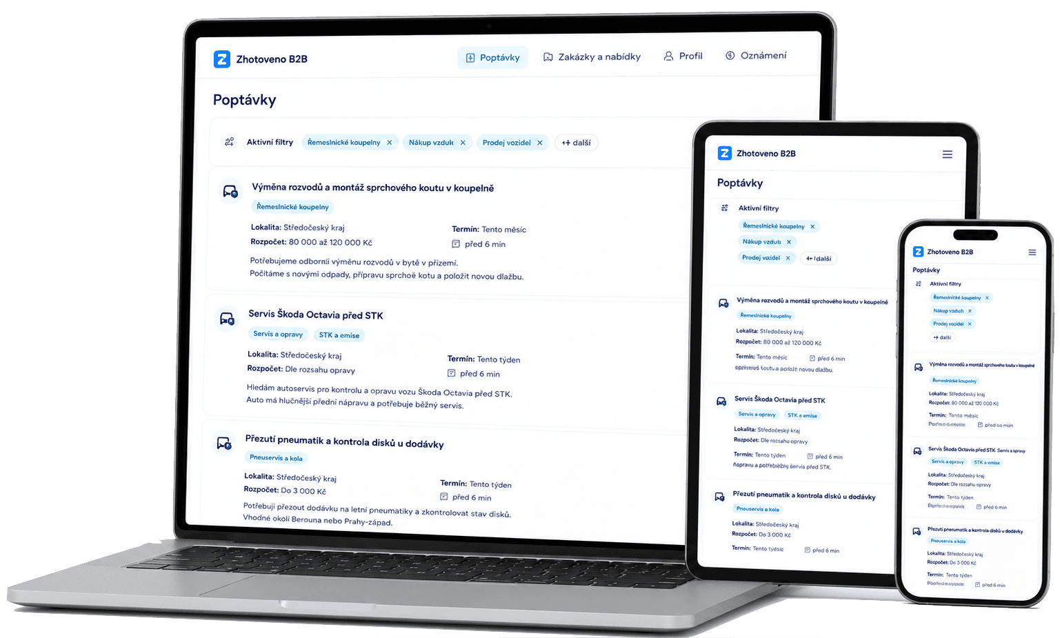 Ukázka B2B dashboardu Zhotoveno na notebooku, tabletu a mobilu